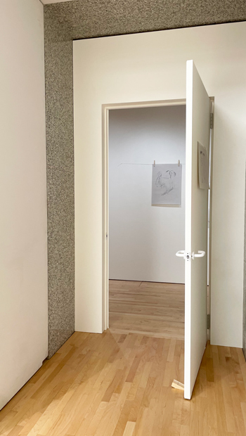 《ドローイングの廊下》と「ミュージアム・ルーム」の間には、壁が新設され、室内でよく見かけるドアハンドルがついた扉が開け放たれている。「部屋」から「部屋」へとひとつの文章になっていることがわかる。